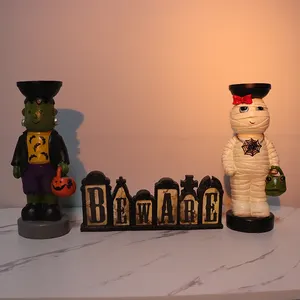 Halloween Epoxy Resin Creative Mummy Zombie Couple Table Decor Candlestick