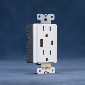 15A 125VAC Dual Receptacle 2 USB TYPE A+TYPE C 5.0A Tamper Resistant With Wallplate USB Power Socket