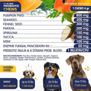 Masticables Probióticos para Perros 11 en 1, Mejoran la Salud Intestinal, Promueven la Digestión, Equilibrio de la Flora, Salud Intestinal Inmunológica, Suplemento Alimenticio para Mascotas - Product Image 3