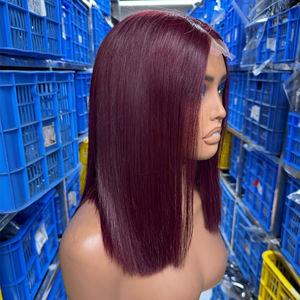 99J Bourgogne Bob Perruques Cheveux Humains 2x6 Dentelle Fermeture Perruque Vin Rouge Double Dessiné Os <span class=keywords><strong>Droite</strong></span> Dentelle Bob Perruques pour Femmes - Product Image 1
