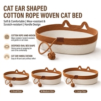 Lit pour chat pliable en corde de coton tressée avec une balle de jeu, panier de couchage pour chat d'intérieur avec poignées en forme d'oreilles de chat
