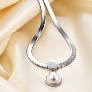 Collar de Cadena de Serpiente Estilo Europeo Americano, 8MM, con Colgante de Perla de Imitación Dorada, Cadena para Clavícula, Regalo, Uso Diario - Product Image 4