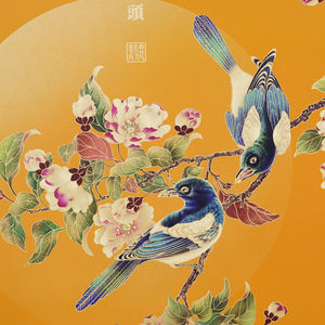 Pintura de Manzana <span class=keywords><strong>y</strong></span> Urraca 'Doble Felicidad', Arte Clásico en Latón, Decoración de Pared, Regalo de Bendición China Auspiciosa para Celebraciones - Product Image 4