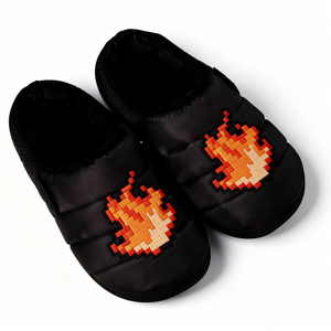 Custom LOGO Embroidered Plus Size Slip on Winter Sandal Plush <strong>Slipper</strong> Cyber Pixel Art 8-bit Fire Puffer Home <strong>Slipper</strong> for <strong>Men</strong> - Product Image 4