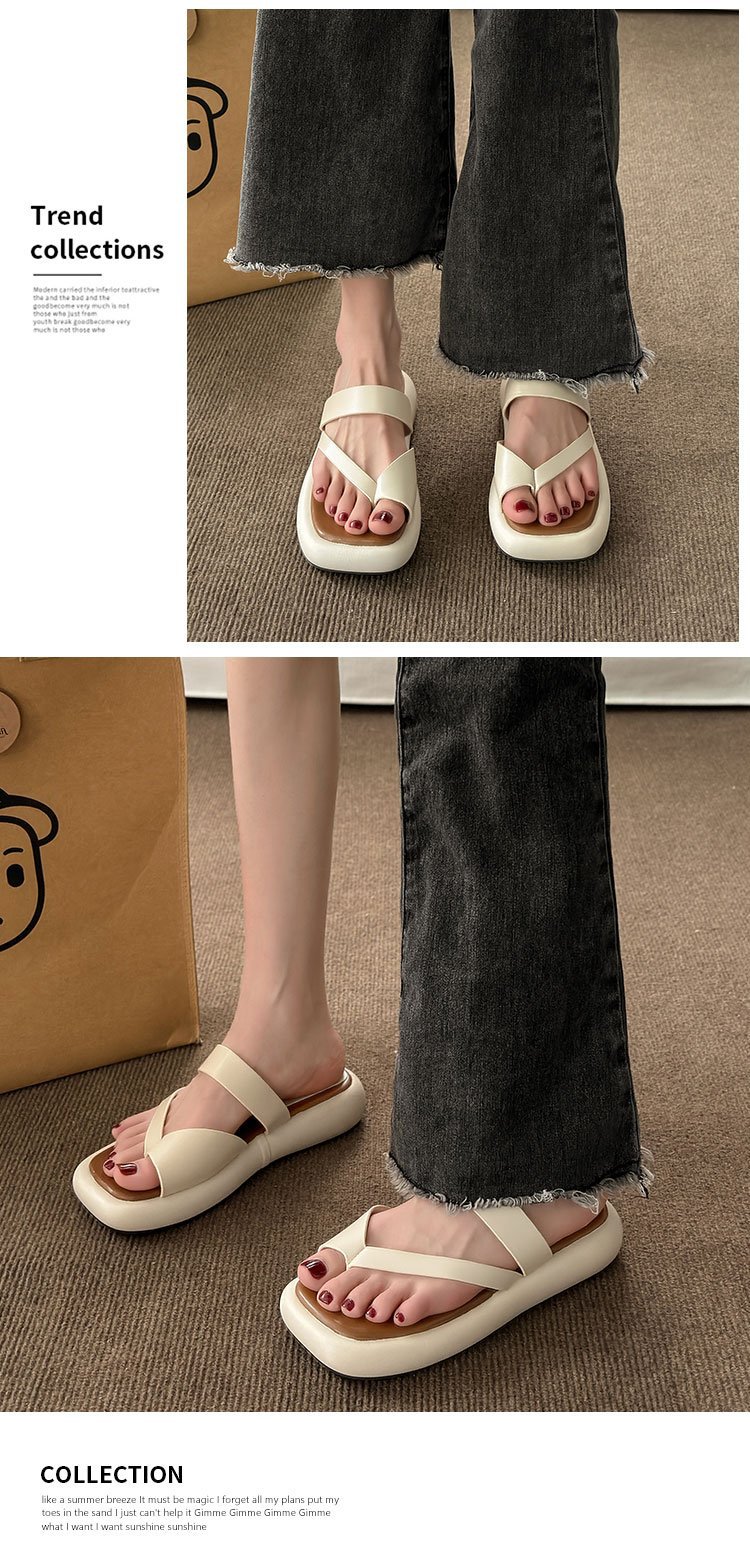Korean High-heeled Wedges Slippers Beach Platform Sandals Leather PU Ladies Flip-flops Slippers