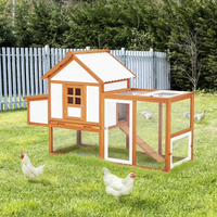 Poulailler pliable haut de gamme en bois orange avec rampes, nichoir, 5 panneaux d'accès, enclos en maille, base amovible, toutes saisons