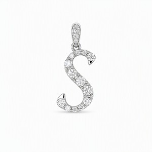 18K Gold Diamond <b>Initial</b> Pendant 0.25ct 16 Stones 0.81g Letter S Shape Fine Jewelry Collection - Product Image 1