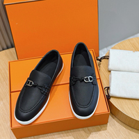 Chaussures mocassins en cuir véritable d'Italie avec boucle métallique, semelle en caoutchouc souple, chaussures décontractées de luxe pour hommes