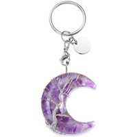 Pendentif Arbre de Vie en Cristal Naturel de Jade, Best-seller, Fait Main, Enroulé de Fil d'Argent, Porte-clés
