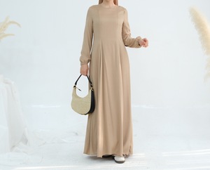 Vestido abaya maxi de lino de color sólido para mujer, forro transpirable y fluido, prenda musulmana modesta con mangas abullonadas, último modelo de abaya - Product Image 4