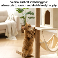 Stock Pologne : Arbre à chat moderne multi-niveaux de 125 cm avec emballage carton, livraison directe UE, grande tour à chat et hamac