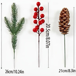 Agujas de pino artificiales y ramas decorativas con bayas rojas de 21 cm (8.3 pulgadas) y 26 cm (10.24 pulgadas) para decoraciones navideñas - Product Image 4
