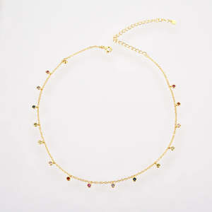 Collana Classica Daween con Pietra Arcobaleno, Placcatura in Oro 18K e Platino, Catena Rotonda Regolabile 40cm, Ciondolo 2mm 2.7g - Product Image 5