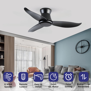 52 Inch Cấu Hình Thấp Quạt Trần Hiện Đại Bắc Âu Màu Đen 3 Lưỡi Có Thể Đảo Ngược <span class=keywords><strong>DC</strong></span> Động Cơ Thông Minh Điều Khiển Từ Xa Quạt Trần - Product Image 2