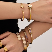 Ensemble de bracelets en acier inoxydable avec zircons cubiques, bracelet géométrique minimaliste avec pierres colorées, bijoux superposables pour femme, pour le quotidien et les soirées