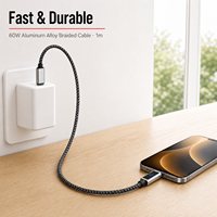 Câble USB PD 60W avec affichage numérique, design tressé, extérieur en alliage d'aluminium, compatible avec ordinateur portable, moniteur, téléphone portable