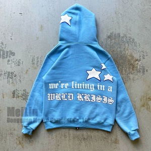 Spring Full Zip up Hoodie and Short <b>Sets</b> Tracksuit Custom Logo Puff Print Sweatsuit Hoodies and Shorts <b>Set</b> Men - Product Image 5