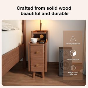 US Stock <strong>Narrow</strong> Walnut Nightstand <strong>with</strong> 2 <strong>Drawers</strong> Solid Wood Modern <strong>Bedside</strong> <strong>Table</strong> for Bedroom Furniture Study Toilet CTG041 - Product Image 5