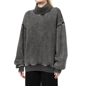 OEM Custom LOGO Unisex Sweatshirt Vintage Washed Sublimation 100% Cotton Hoodies Oversized Acid Wash Hoodie Men And Women Wear