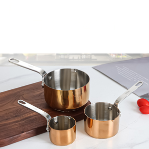 <b>Model</b> <b>D</b> SUS 304 Stainless Steel Sauce Milk Water Scoop Heating Pot with V Flow Mouth with Copper Plating Surface Vintage Style - Product Image 3