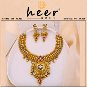 Traditional Gold Necklace Set with Red Green and White <b>Stones</b> and Matching Earrings for Women Ethnic Jewelry for Special - Product Image 2