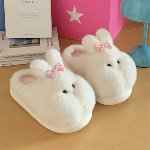 Zapatillas de conejito XIXIXITIAO para niñas, <span class=keywords><strong>zapatos</strong></span> de <span class=keywords><strong>Casa</strong></span> de conejo de felpa suave, bonitos toboganes antideslizantes Rosas y blancos para interiores, cálidos y acogedores para dormitorio - Product Image 2