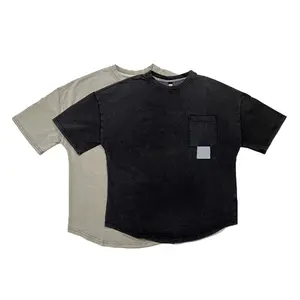 Finch garment factory custom washed blank distressed t shirt mens curved hem t shirts for men manufacturer