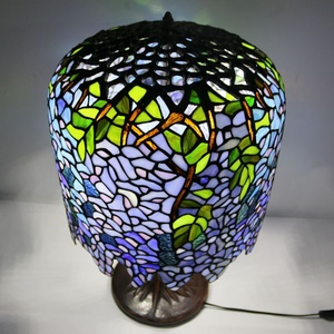 LongHuiJing 14Inch Handmade Stained Glass Lampshade Wisteria LED Table Lamp Flexible AC Simple Eco-Friendly European Design - Product Image 3