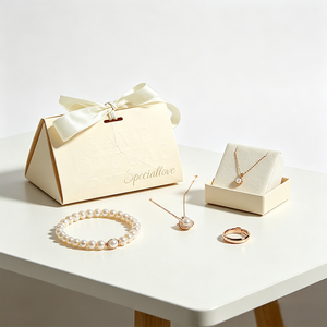 Caja <span class=keywords><strong>de</strong></span> Regalo <span class=keywords><strong>de</strong></span> Cartón con Lazo Blanco Crema, Empaque <span class=keywords><strong>de</strong></span> Papel con Logotipo Personalizado para Joyería <span class=keywords><strong>de</strong></span> Alta Gama, Collares, Pulseras, Anillos, Pendientes - Product Image 1