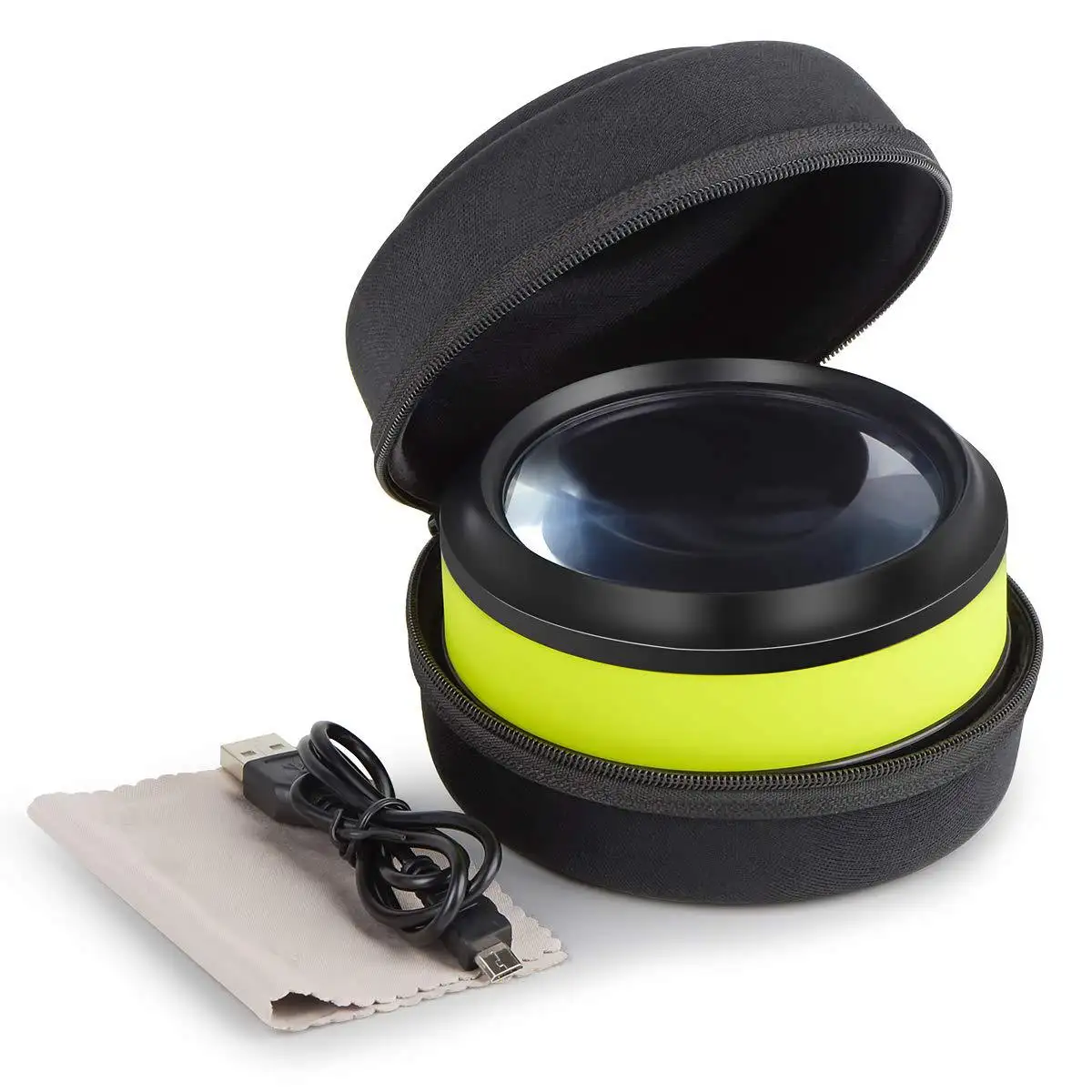 Süper görüş ABS ve K9 optik Lens USB şarj yuvarlak masaüstü yüksek çözünürlüklü taşınabilir su geçirmez 5x büyüteçli LED cam