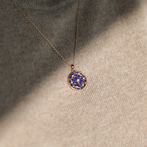 Collana con ciondolo rotondo blu unico con luna e stella collana con gioielli placcati in oro 14k - Product Image 2