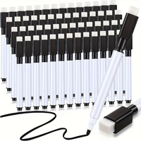 Lot de 50 marqueurs effaçables à sec à pointe fine noirs avec capuchons effaceurs, marqueurs pour tableau blanc à faible odeur pour l'école, le bureau et la salle de classe