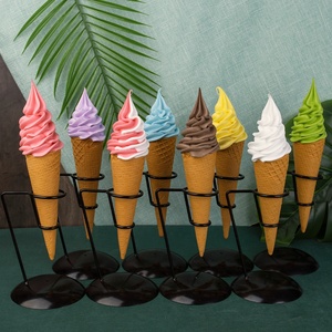 Realistic Music Plastic Ice Cream 26cm Bracket Model Matcha Sweet Mango Soft Serve Machine Display Window <b>Waffle</b> <b>Cone</b> Fake Food - Product Image 1
