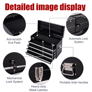 Manufacturer Direct 21" Portable Metal <b>Tool</b> <b>Box</b>, 4-Drawer Locking <b>Tool</b> Chest with EVA <b>Liners</b> for Workshop, Repair Shop - Product Image 5