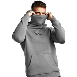 Oem Winter Plain Solid Hoodie No String Thick Windproof Double Turtleneck Hooded Facemask Hoodie With Snood