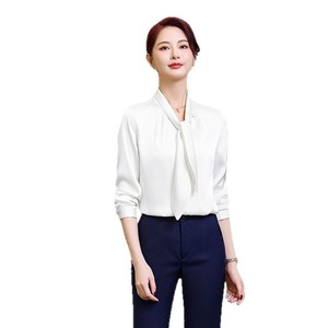 Women's Satin Blouse With Tie Neck Full Sleeve Elegant Work Shirt For Office Wear Green - Product Image 5