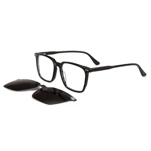 การออกแบบใหม่ที่มีคุณภาพสูงพร้อมจุดแว่นตาออปติคอล3คลิปที่มี1กรอบแว่นตาแม่เหล็กขายส่งอะซิเตทแว่นตาแสง