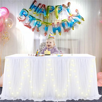 Décoration de jupe de table de mariage Nappe en gaze tutu avec lumières Accessoires de couverture de table pour la fête d'Halloween et les réunions de famille