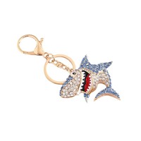 Porte-clés Requin Scintillant en Strass, Thème Animal Marin, Porte-clés en Métal avec Accessoire de Mode Style Européen