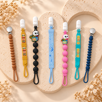 Chaîne de sucette personnalisée en silicone moulé monobloc avec perles rondes 3D, attache métallique robuste, support de sucette pour la dentition, non toxique, cadeau