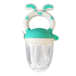 Vente en gros sans bpa Animal drôle lapin en caoutchouc naturel nourriture silicone morsure bébé fruit mangeoire bébé apaiser sucette