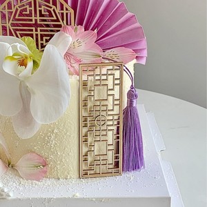 Honey And Sweetness Chinese Style Cake Decoration Acrylic Orchid Fan Wooden Screen Insert For Wedding Cake Topper - Product Image 3