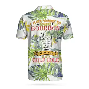 批发流行印花热带高尔夫衬衫，适合男士饮用波旁威士忌和打高尔夫球，第19款顶级定制高尔夫马球衫
