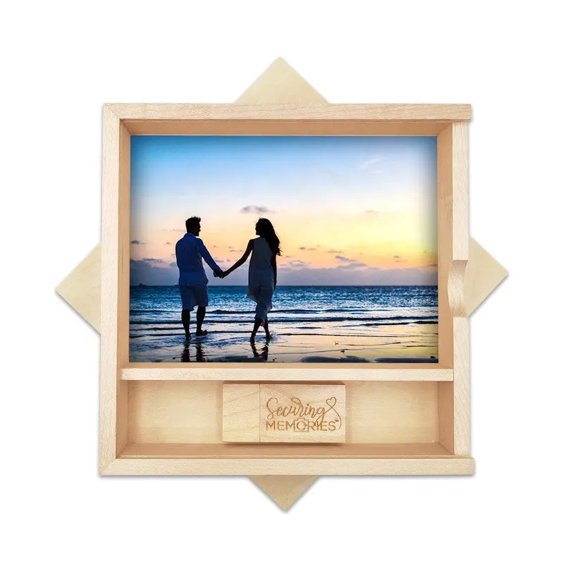 YONANSON शादी लकड़ी यूएसबी फ्लैश ड्राइव के लिए अनुकूलित लकड़ी के फोटो बॉक्स शादी लकड़ी शादी के फोटो एलबम