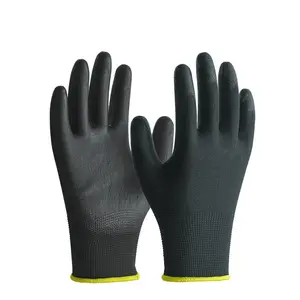 Wholesales Safety Working Gloves Black Pu Cotton Industrial Protective Work Gloves Construction Security Garden Gloves