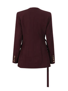 Chaqueta asimétrica de manga larga con cuello en V sólido a la moda para mujer - Product Image 5