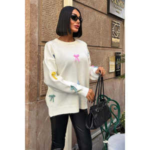 Suéter de Punto para Mujer Sobe, Color Crudo, Manga Larga, Casual, Antipilling, 14 Gg, con Detalle de Lazo Colorido - Product Image 4