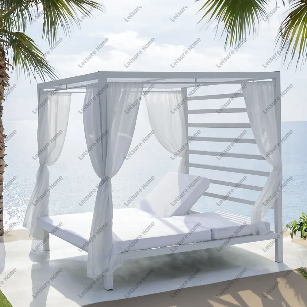 Günstiger Preis Moderner Pool Cabana Metall Daybed Aluminium Patio Daybed Gartenmöbel Weiß Outdoor Daybed With Canopy