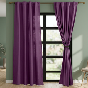 Purple Solid Color <b>Curtains</b> Panel Rod Pocket Blackout Window Drapes <b>for</b> Living Room Modern Style French Door Use - Product Image 1