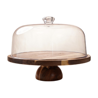 Support à gâteau cylindrique en bois d'acacia fait main avec couvercle en verre, plateau réglable en bois pour présentation alimentaire de mariage
